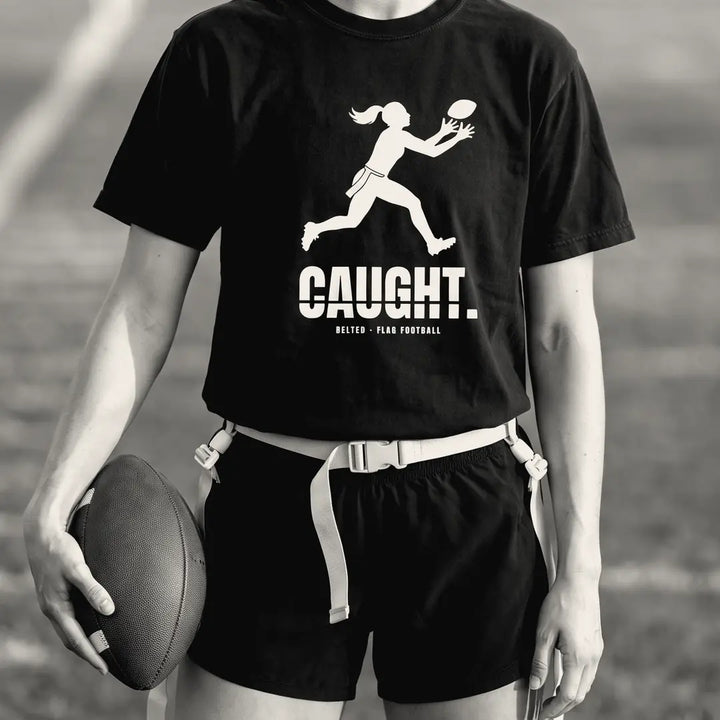 Caught Tee, black, on a model