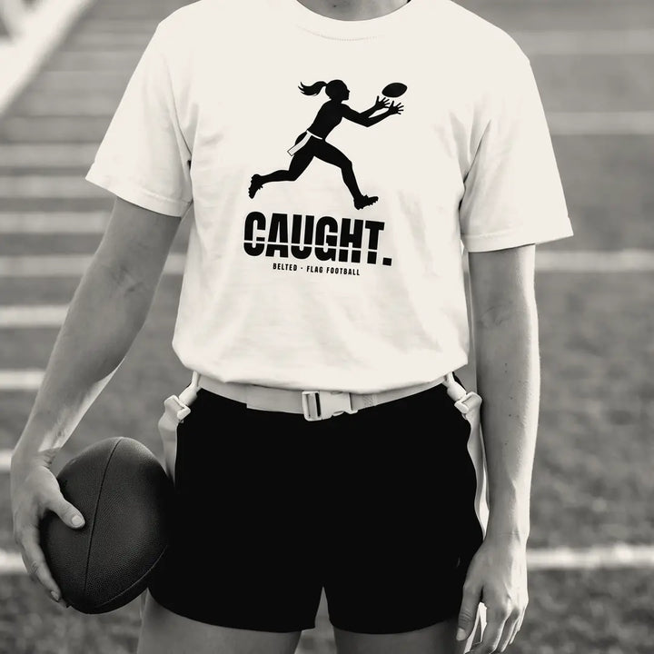 Caught Tee, ivory, on a model