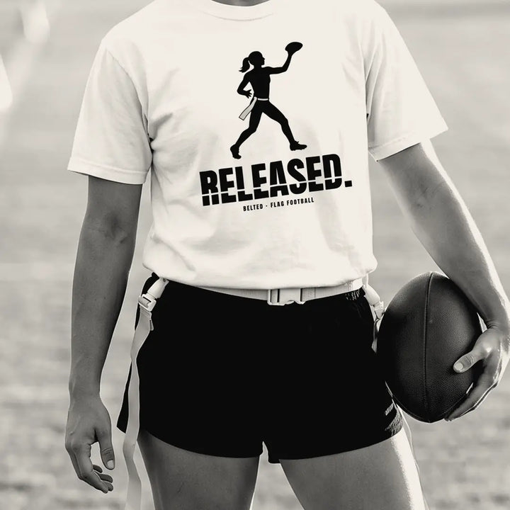 Released Tee, ivory, on a model