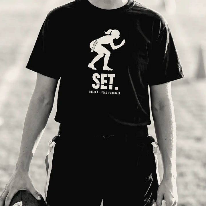 Set Tee, black, on a model
