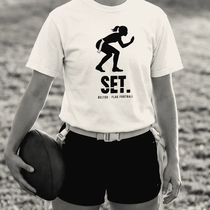 Set Tee, ivory, on a model